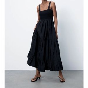 Zara Poplin black midi dress